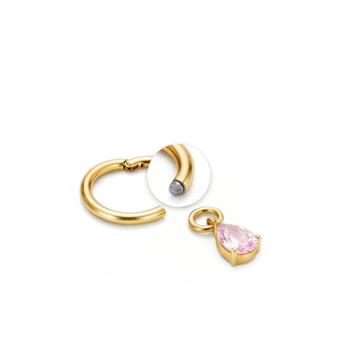 Single Teardrop CZ Gold F136 Titanium Charm Hoop Earring