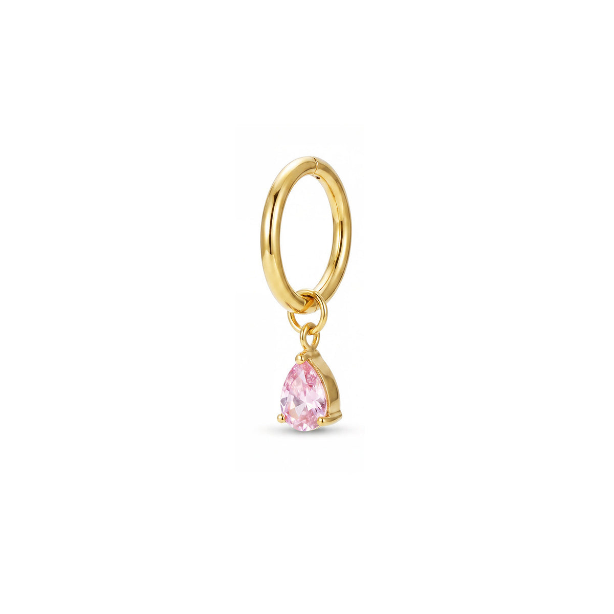 Single Teardrop CZ Gold F136 Titanium Charm Hoop Earring
