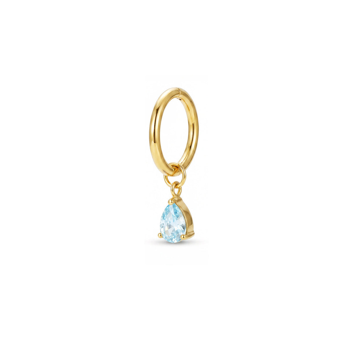 Single Teardrop CZ Gold F136 Titanium Charm Hoop Earring