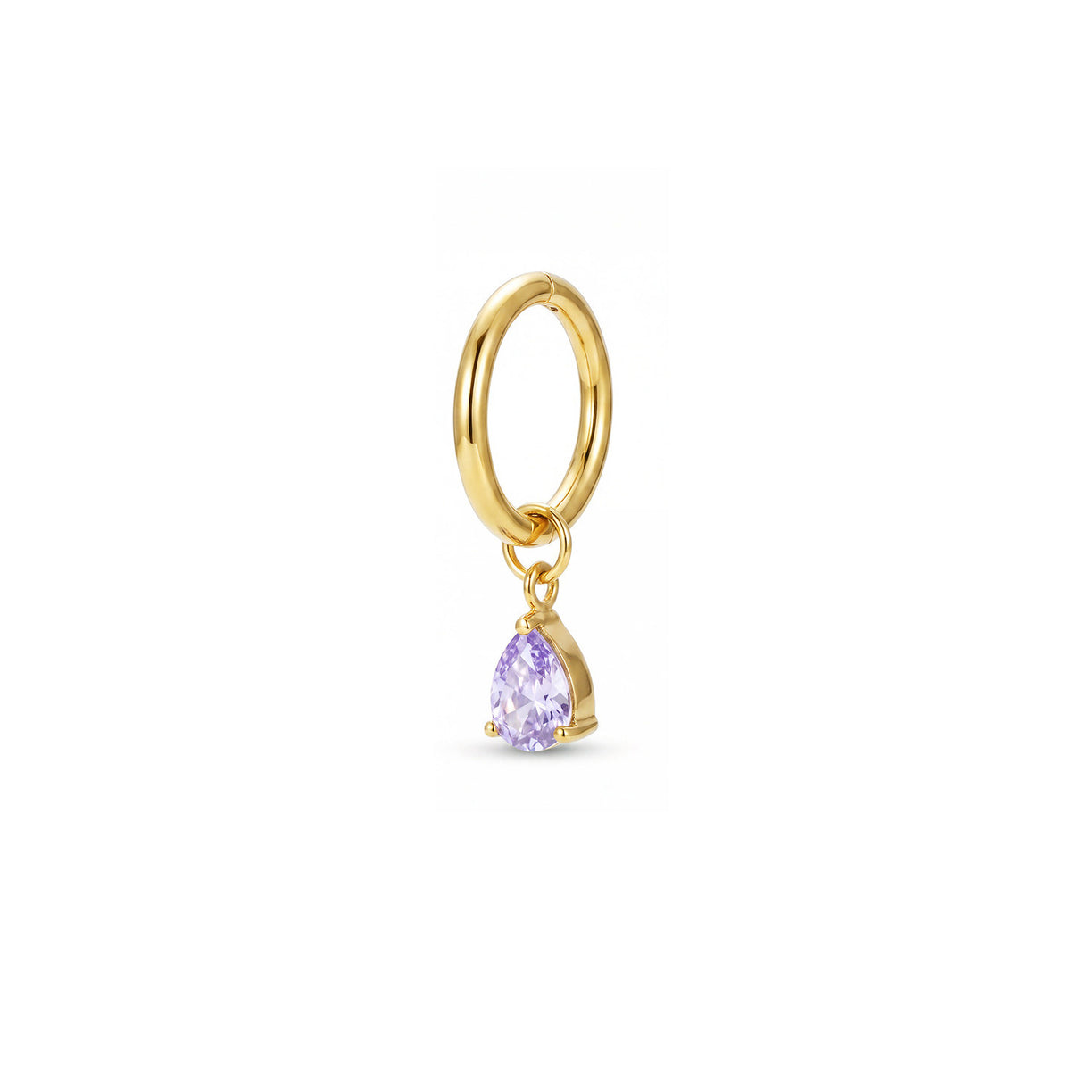 Single Teardrop CZ Gold F136 Titanium Charm Hoop Earring