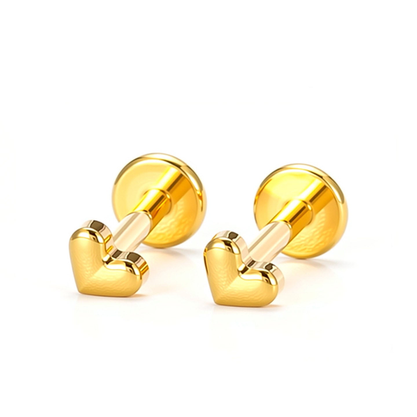 Tiny Heart 18K Gold PVD F136 Titanium Flat Back Stud Earrings