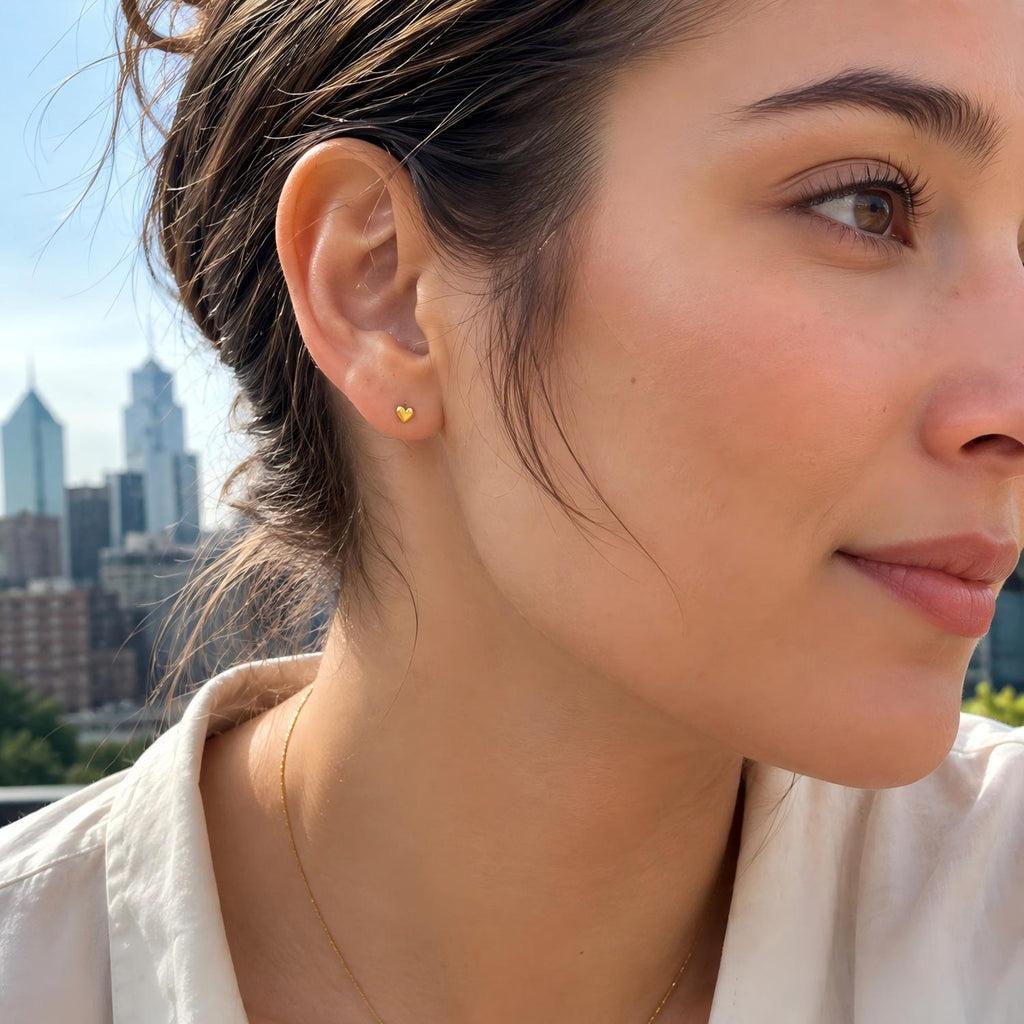 Tiny Heart 18K Gold PVD F136 Titanium Flat Back Stud Earrings