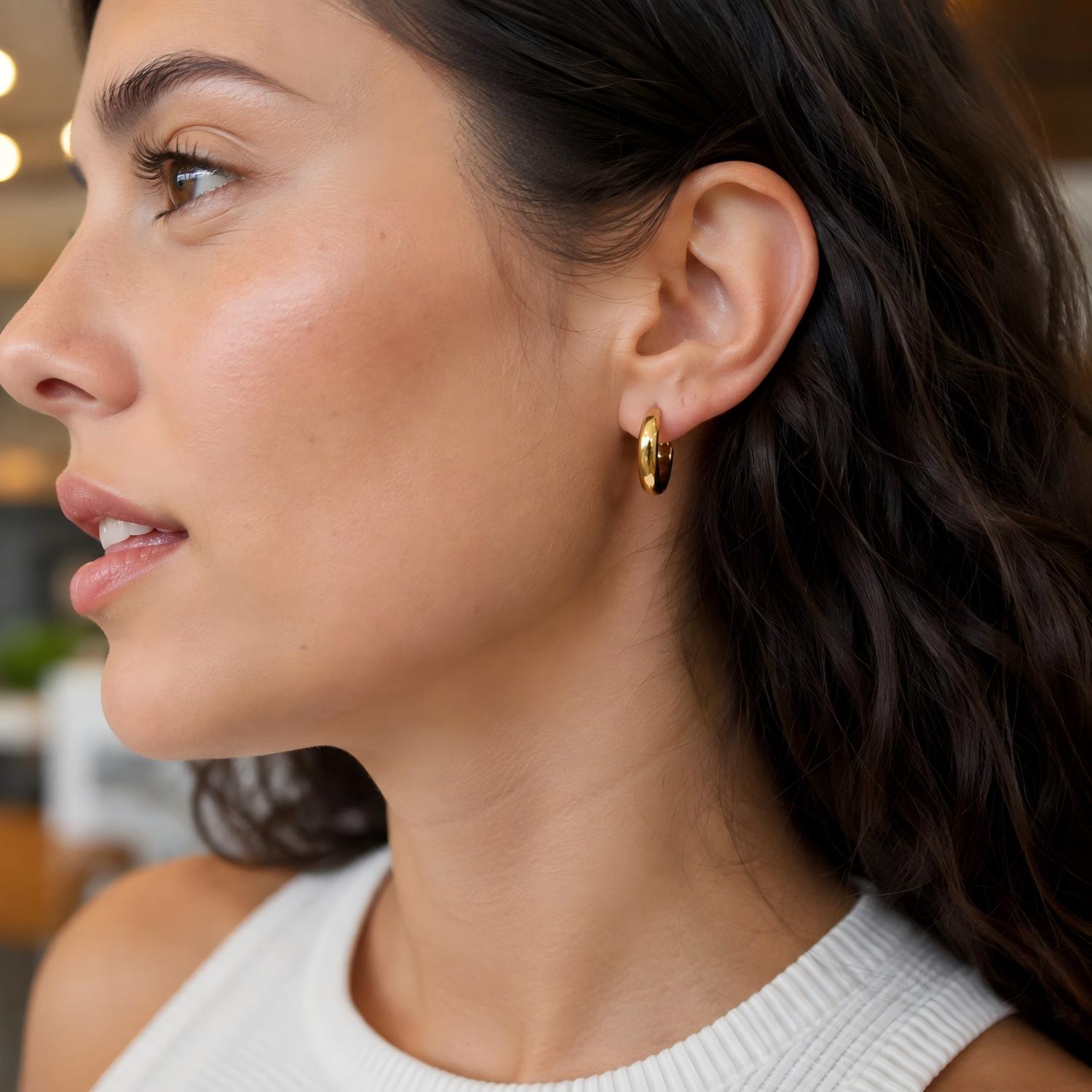 Wide 18K Gold PVD F136 Titanium Huggie Hoop Earrings