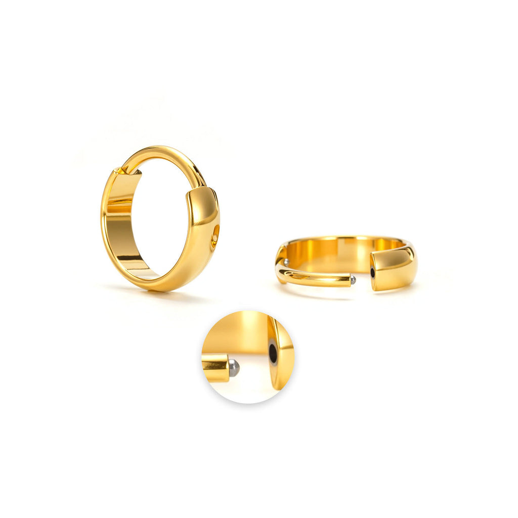 Wide 18K Gold PVD F136 Titanium Huggie Hoop Earrings